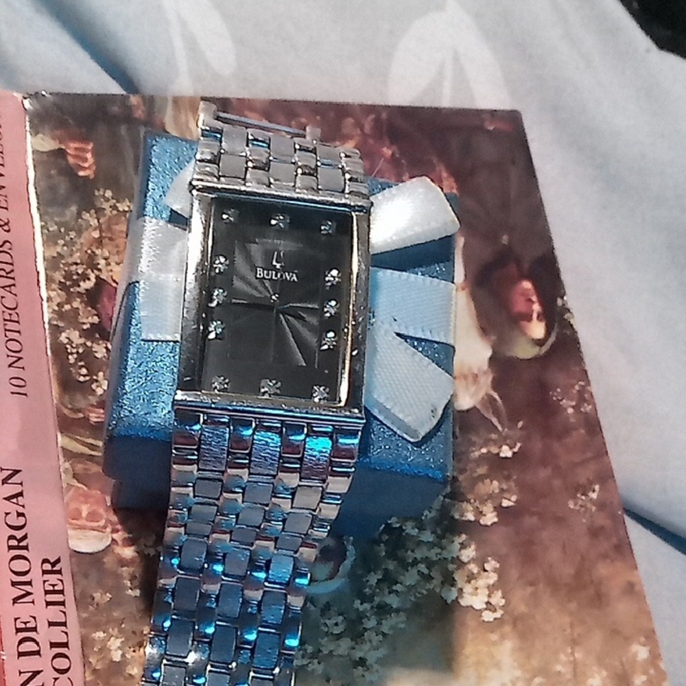 Bulova Silver Watch with Dark Dial
